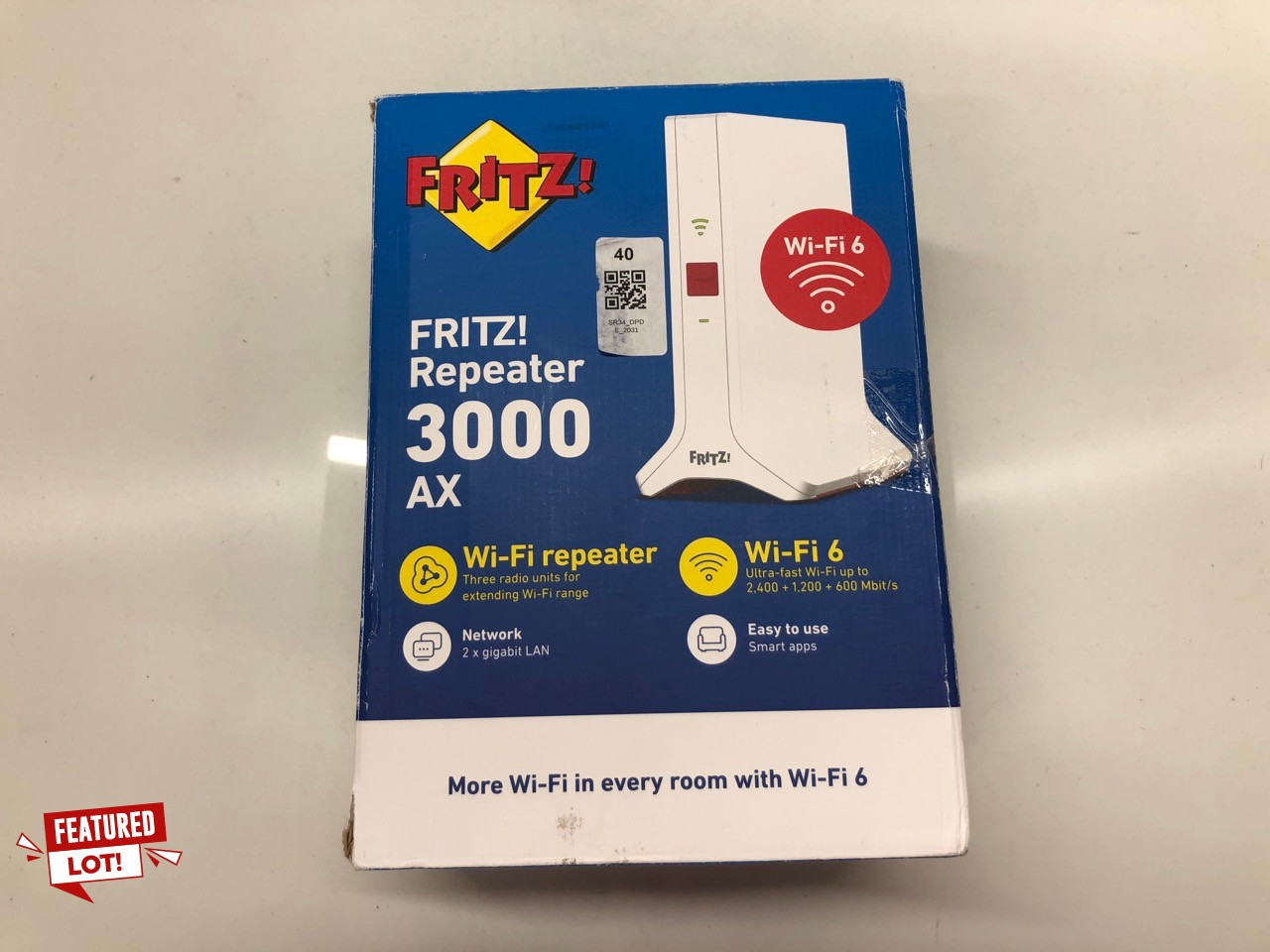 Lot 40  
            Edinburgh SR34 - Delivery Only 

                
FRITZ REPEATER 3000 AX WI-FI REPEATER ORIGINAL RRP £153: LOCATION - TOP 50 RACK