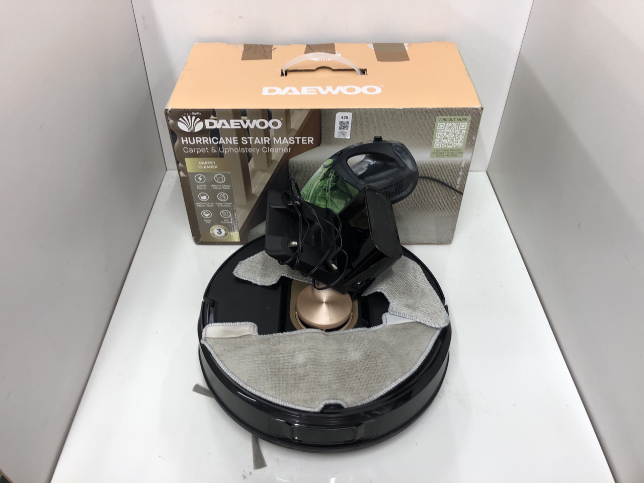 Lot 429  
            Edinburgh SR34 - Delivery Only 

                
DAEWOO STAIRMASTER CORDED SPORT WASHER + CLEANOVA ROBOT VACUUM CLEANER : LOCATION...