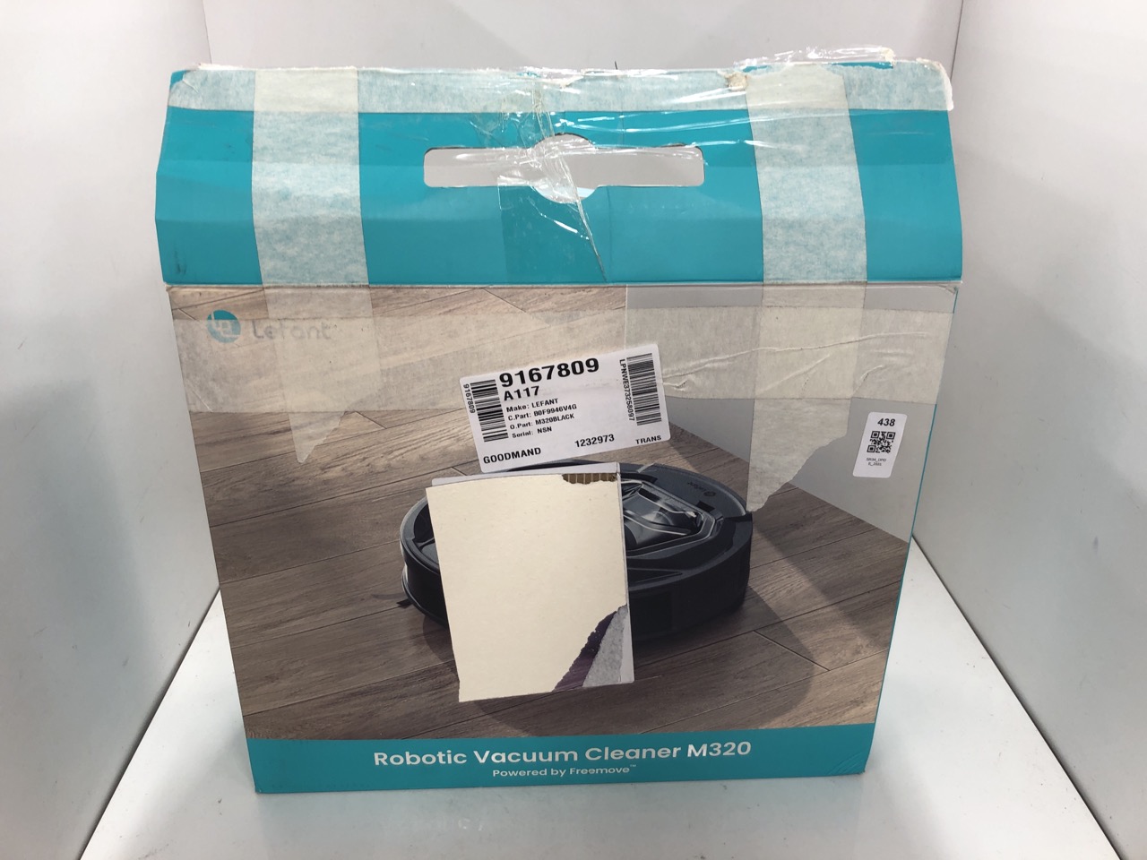 Lot 438  
            Edinburgh SR34 - Delivery Only 

                
LEFANT ROBOTIC VACUUM CLEANER M320 : LOCATION - RACK E