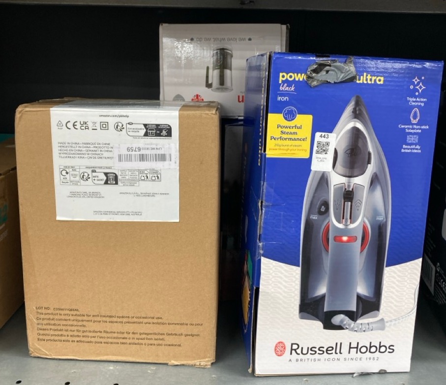 Lot 443  
            Edinburgh SR34 - Delivery Only 

                
QUANTITY OF KITCHEN & APPLIANCES ITEMS TO INCLUDE RUSSELL HOBBS STEAM IRON [3100W...