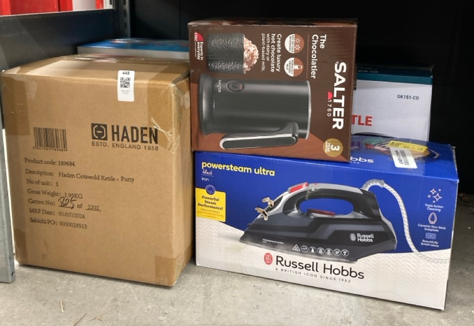 Lot 448  
            Edinburgh SR34 - Delivery Only 

                
QUANTITY OF KITCHEN & APPLIANCES ITEMS TO INCLUDE SALTER CHOCOLATIER HOT CHOCOLAT...