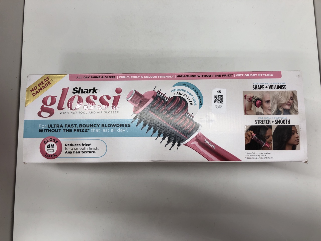 Lot 45  
            Edinburgh SR34 - Delivery Only 

                
SHARK GLOSSI 2-IN-1 HOT TOOL AND AIR GLOSSER RASPBERRY, SALON QUALITY, CERAMIC PL...