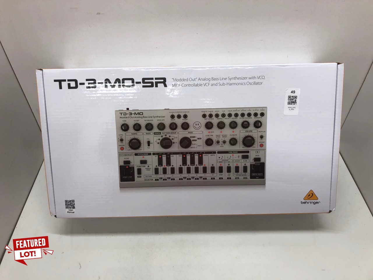 Lot 49  
            Edinburgh SR34 - Delivery Only 

                
BEHRINGER TD-3-MO-SR “MODDED OUT” ANALOG BASS LINE SYNTHESIZER WITH VCO, MIDI-CON...