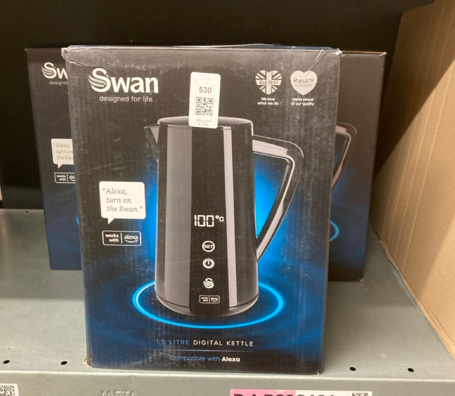 Lot 530  
            Edinburgh SR34 - Delivery Only 

                
3 X SWAN ALEXA SMART KETTLE, 1.5L VOICE-CONTROLLED KETTLE WITH LED TOUCH PANEL, 6...