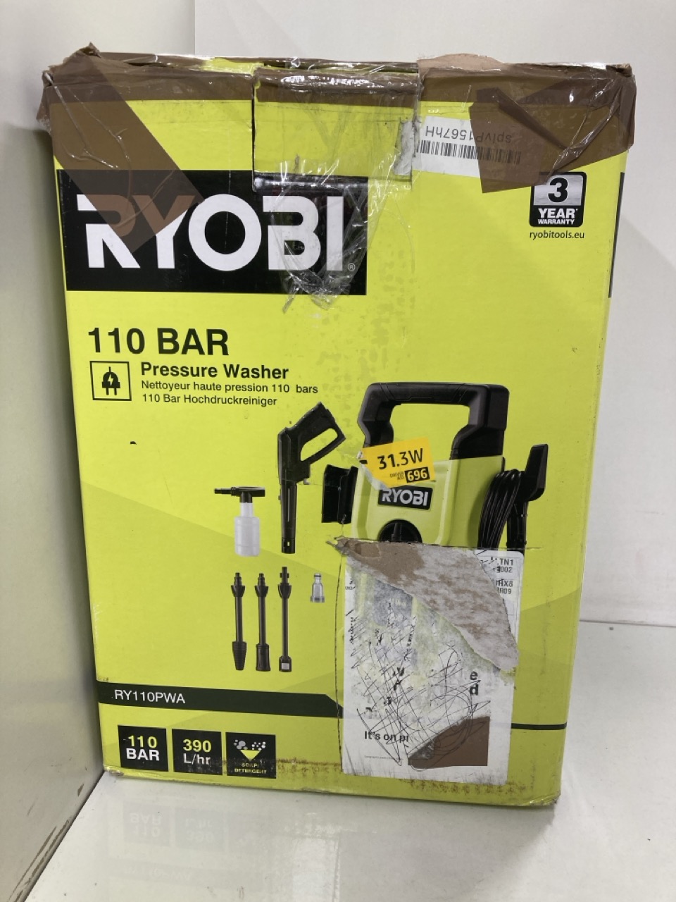 Lot 535  
            Edinburgh SR34 - Delivery Only 

                
RYOBI RY110PWA 1400W 110BAR PRESSURE WASHER, HYPER GREEN,5133005366, RYOBI RY110P...