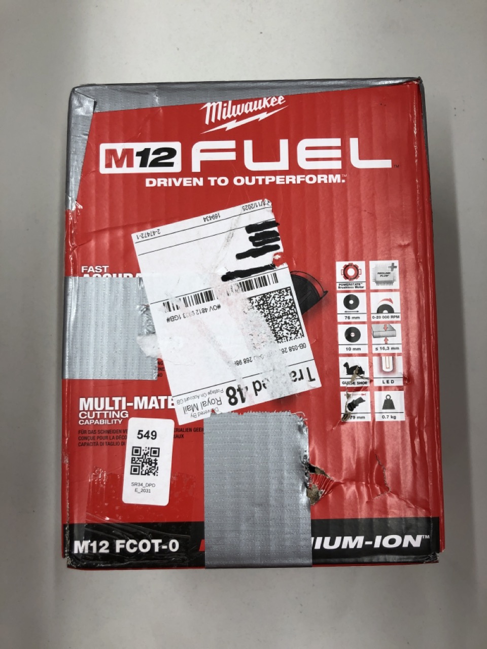 Lot 549  
            Edinburgh SR34 - Delivery Only 

                
MILWAUKEE M12 FUEL MULTI-MATERIAL CUTTING TOOL: LOCATION - RACK G