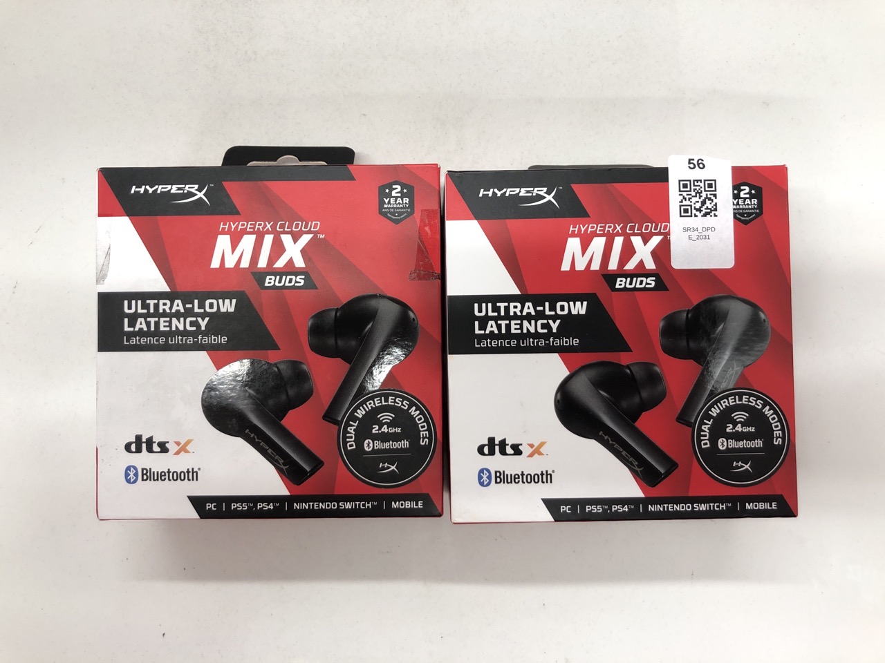 Lot 56  
            Edinburgh SR34 - Delivery Only 

                
2 X HYPERX CLOUD MIX BUDS - TRUE WIRELESS EARBUDS, BLUETOOTH COMPATIBLE, LOW LATE...