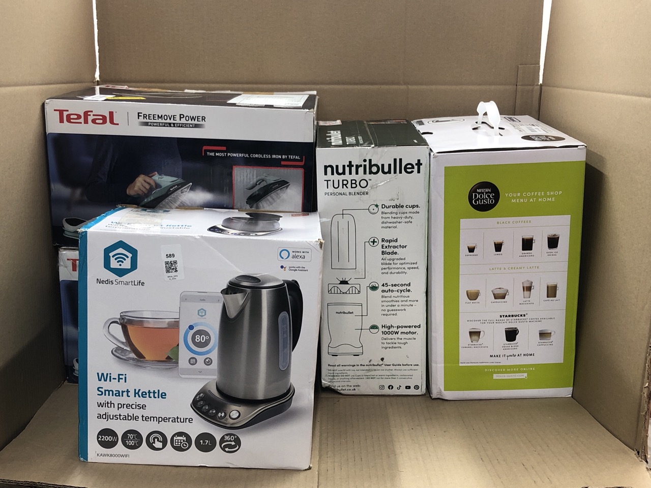 Lot 589  
            Edinburgh SR34 - Delivery Only 

                
QUANTITY OF KITCHEN & APPLIANCES ITEMS TO INCLUDE NUTRIBULLET TURBO BLENDER IN GR...