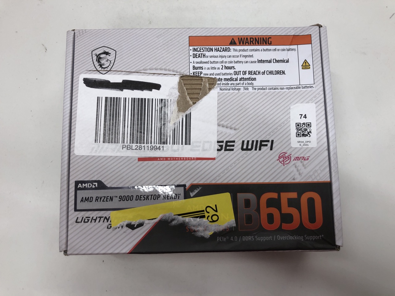 Lot 74  
            Edinburgh SR34 - Delivery Only 

                
MSI MPG B650I EDGE WIFI MOTHERBOARD, MINI-ITX - SUPPORTS AMD RYZEN 9000 SERIES CP...