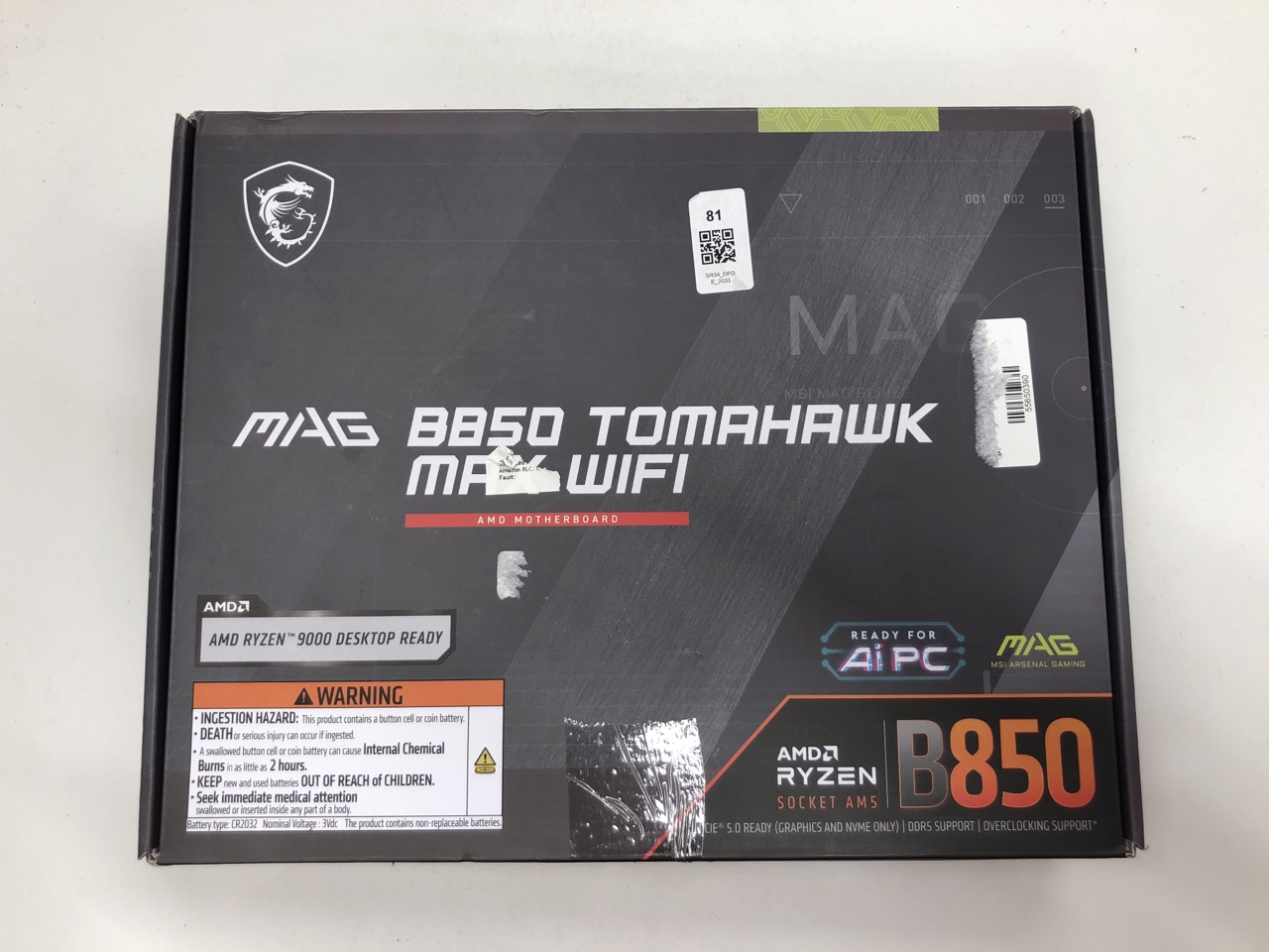 Lot 81  
            Edinburgh SR34 - Delivery Only 

                
MSI MAG X870E TOMAHAWK WIFI MOTHERBOARD, ATX - SUPPORTS AMD RYZEN 9000/8000 / 700...