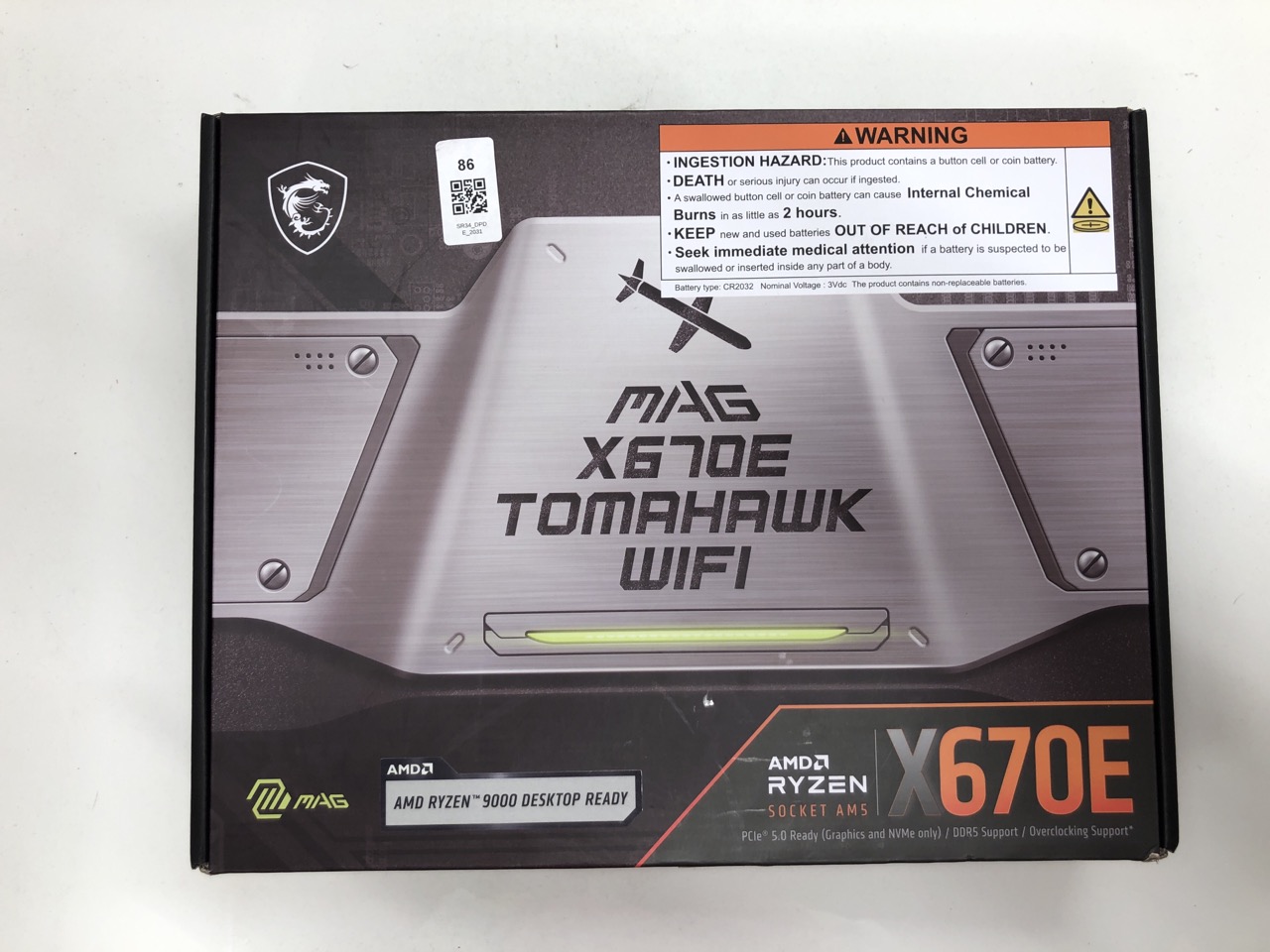 Lot 86  
            Edinburgh SR34 - Delivery Only 

                
MSI MAG X670E TOMAHAWK WIFI MOTHERBOARD, ATX - SUPPORTS AMD RYZEN 9000 / 8000 / 7...