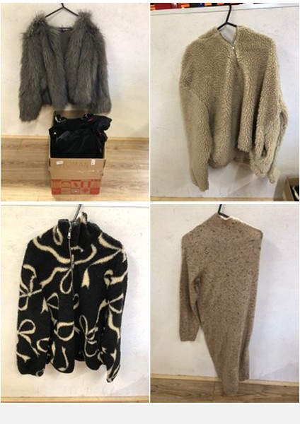 Lot 118  
            Edinburgh SR24 - Delivery Only 

                
1 X BOX OF LADIES CLOTHING TO INCLUDE GREY FLUFFY JACKET UK SIZE XL: LOCATION - A...
