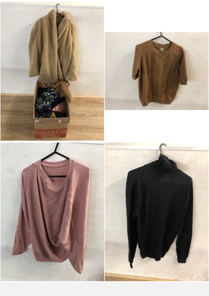 Lot 139  
            Edinburgh SR24 - Delivery Only 

                
1 X BOX OF LADIES CLOTHING TO INCLUDE LONG BEIGE COAT UK SIZE 10: LOCATION - B RACK