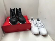 Lot 142  
            Edinburgh SR24 - Delivery Only 

                
PUMA MENS WHITE COURT TRAINERS UK SIZE 12 & PUMA ZOOM BLACK MID TRAINER UK SIZE 9...
