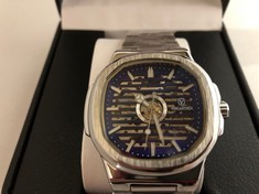 Lot 1  
            Edinburgh SR24 - Delivery Only 

                
MENS VONLANHEN AUTOMATIC WATCH-BLUE SKELETON DIAL-STAINLESS STEEL STRAP-GLASS EXH...