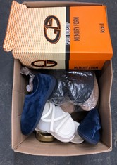 Lot 203  
            Edinburgh SR24 - Delivery Only 

                
1 X BOX OF SHOES TO INCLUDE BLUE SLIPPERS UK 4: LOCATION - B RACK