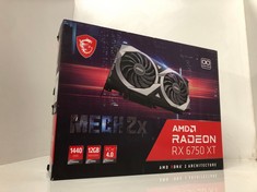 Lot 44  
            Edinburgh SR24 - Delivery Only 

                
MSI RADEON RX 6750 XT MECH 2X 12G OC GAMING GRAPHICS CARD - 12GB GDDR6, 2618 MHZ,...