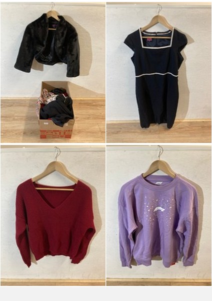 Lot 550  
            Edinburgh SR24 - Delivery Only 

                
1 X BOX OF LADIES CLOTHING TO INCLUDE HOBB BLACK DRESS UK SIZE 16: LOCATION - H RACK