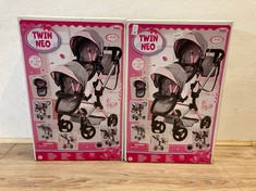 Lot 572  
            Edinburgh SR24 - Delivery Only 

                
2 X BAYER DESIGN 26233AA DOLLS TWIN PRAM, CARRIAGE, ADJUSTABLE HANDLE, FOLDABLE, ...
