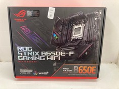 Lot 596  
            Edinburgh SR24 - Delivery Only 

                
ASUS ROG STRIX B650E-F GAMING WIFI AMD RYZEN AM5 ATX MOTHERBOARD, 12 + 2 POWER ST...