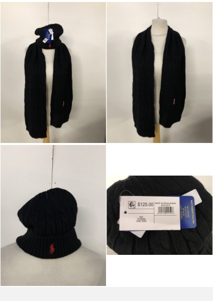 Lot 253  
            Edinburgh SR33 - Delivery Only 

                
POLO RALPH LAUREN BEANIE + POLO RALPH LAUREN SCARF SIZE ONE SIZE: LOCATION - RACK C