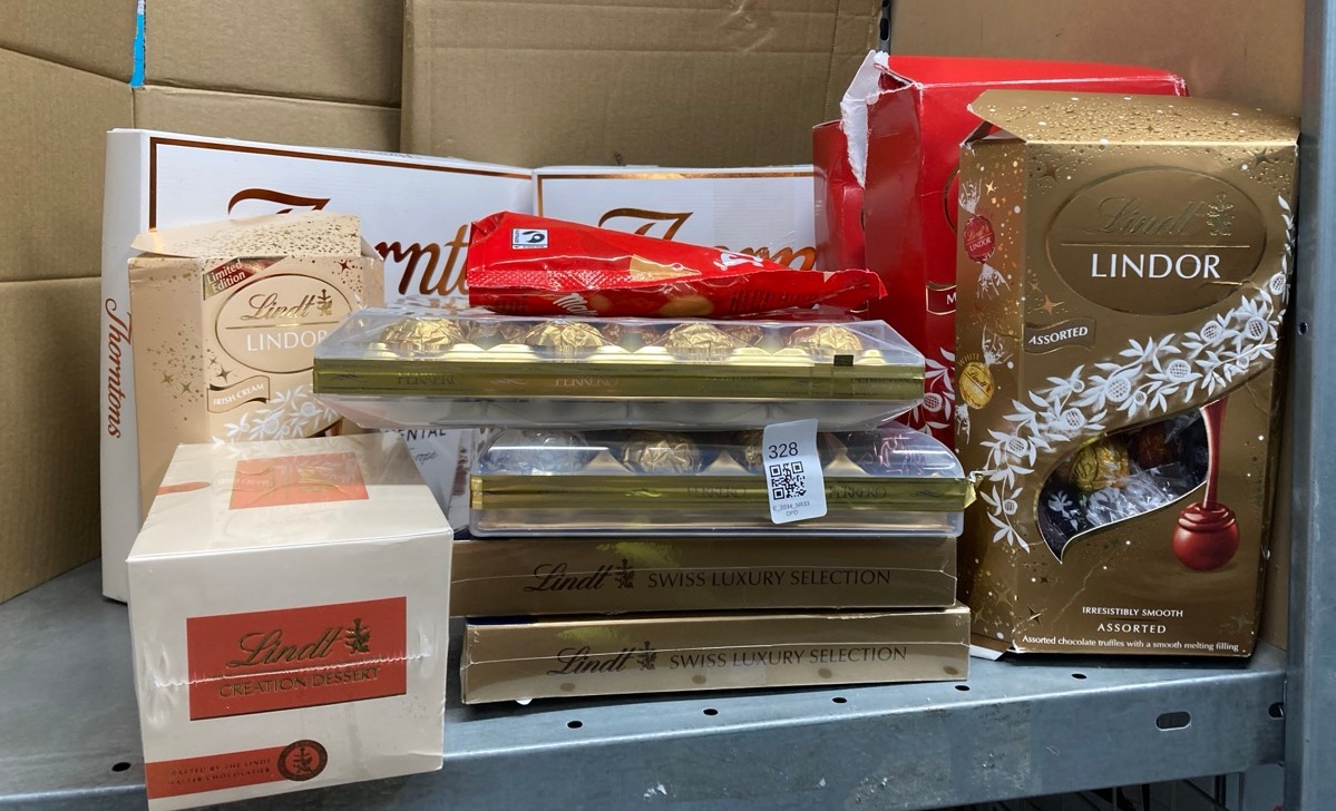 Lot 328  
            Edinburgh SR33 - Delivery Only 

                
QUANTITY OF FOOD & DRINK ITEMS TO INCLUDE LINDT CREATION DESSERT CHOCOLATE BOX – ...