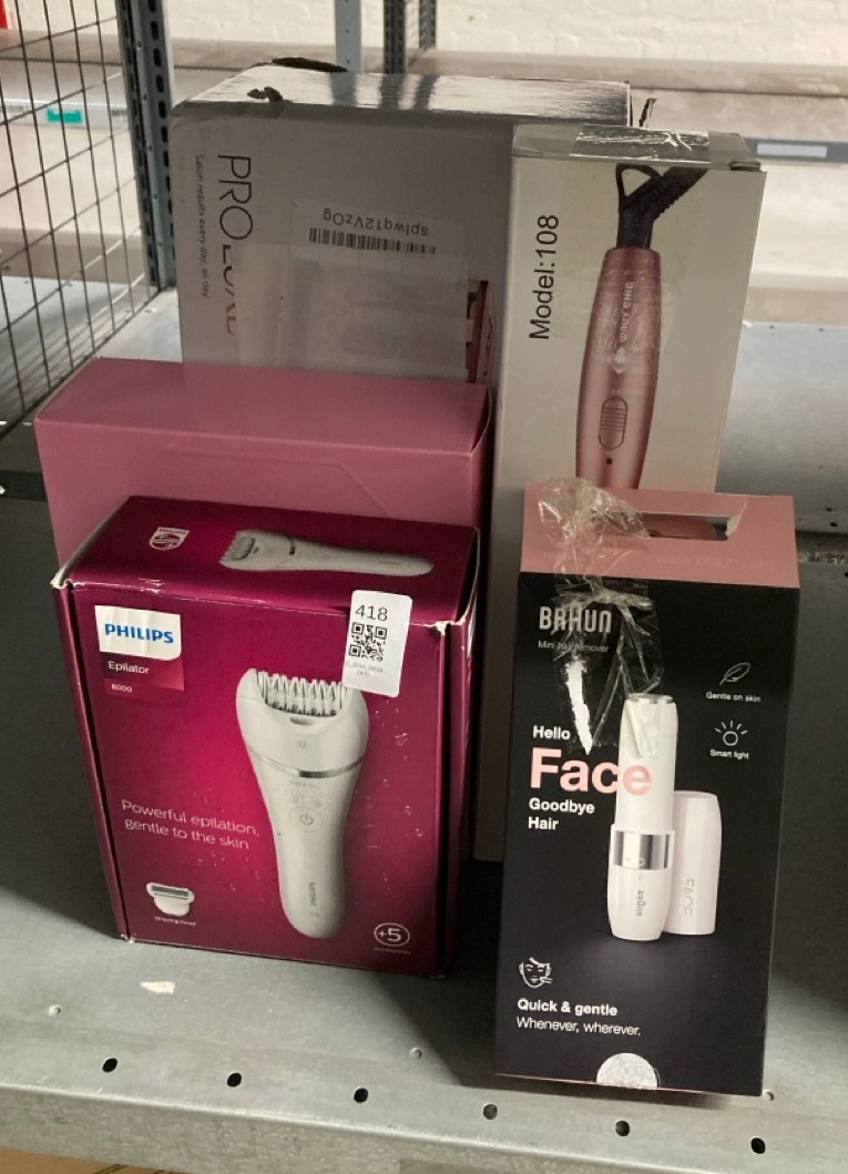 Lot 418  
            Edinburgh SR33 - Delivery Only 

                
QUANTITY OF HEALTH & BEAUTY ITEMS TO INCLUDE BRAUN FACE MINI HAIR REMOVER FS1000,...