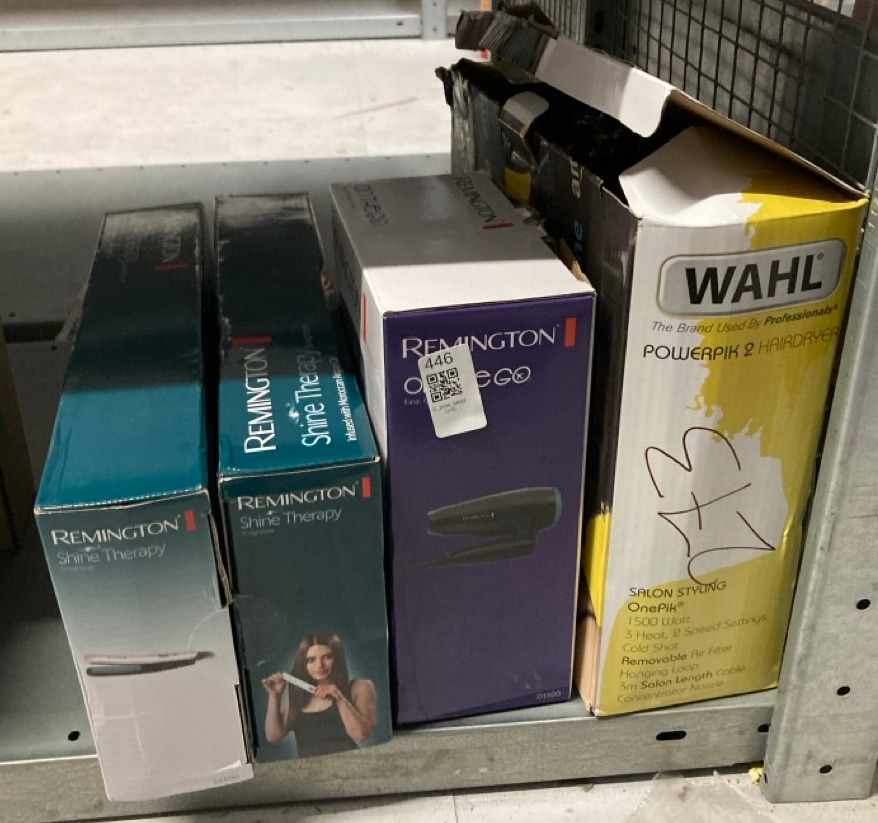 Lot 446  
            Edinburgh SR33 - Delivery Only 

                
QUANTITY OF HEALTH & BEAUTY ITEMS TO INCLUDE REMINGTON SHINE THERAPY HAIR STRAIGH...