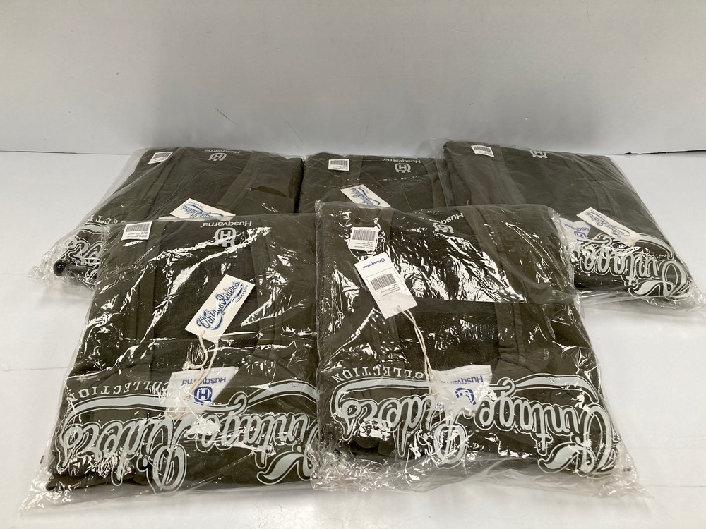 5 X HUSQVARNA VINTAGE RIDERS HOODIES MILITARY GREEN SIZE XL (NEW) - LOCATION 39B.