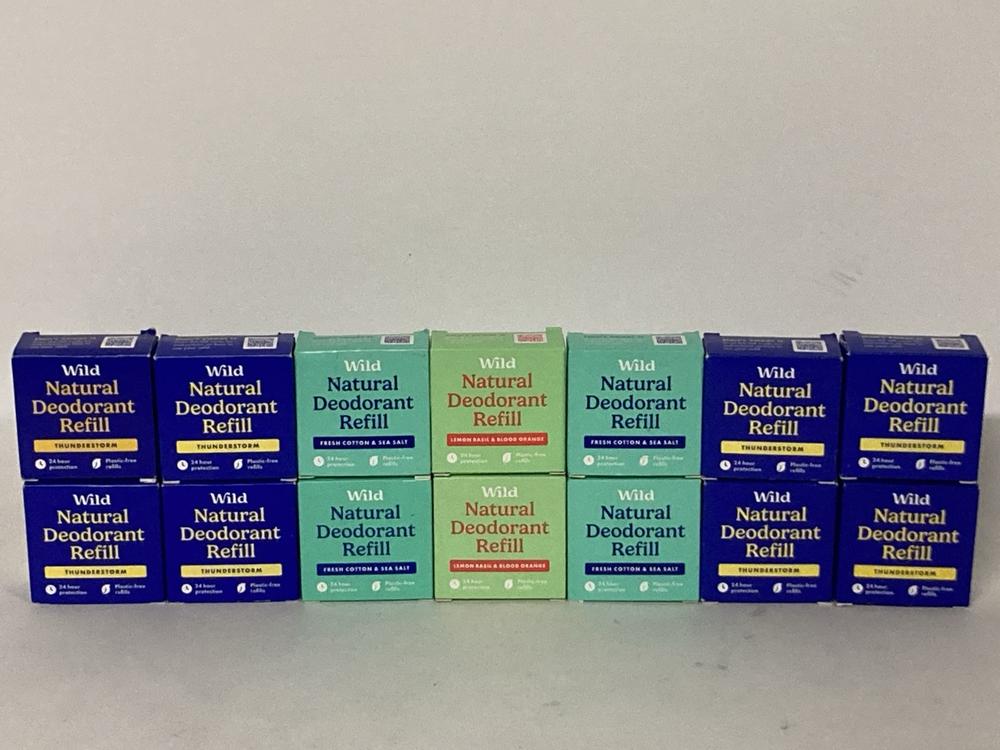 Lot 36  
            Birmingham Premium - Parcel Delivery Only 

                
14 X ITEMS TO INCLUDE WILD NATURAL DEODORANT REFILL (THUNDERSTORM) TOTAL ORIGINAL...