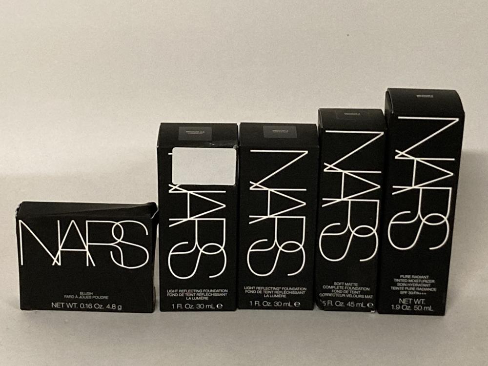 Lot 38  
            Birmingham Premium - Parcel Delivery Only 

                
5 X BEAUTY ITEMS TO INCLUDE NARS SOFT MATTE COMPLETE FOUNDATION TOTAL ORIGINAL RR...
