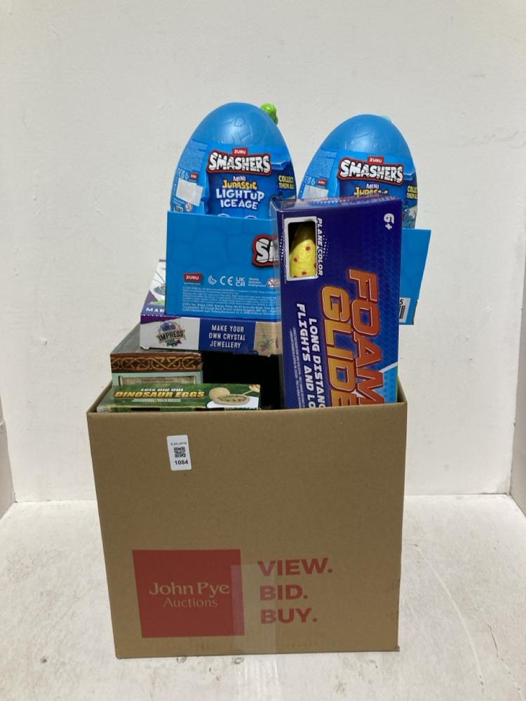 Lot 1084  
            Birmingham SR108 - Parcel Delivery Only 

                
BOX OF ITEMS TO INCLUDE ZUZU SMASHERS MINI JURASSIC LIGHT UP ICE AGE EGG