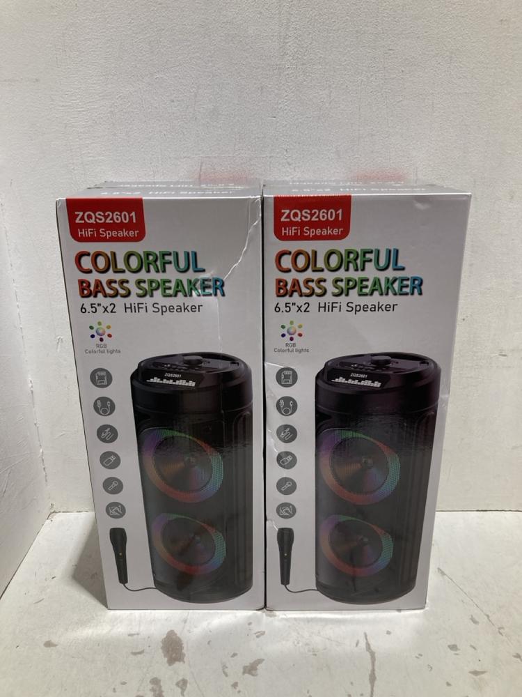 Lot 1181  
            Birmingham SR108 - Parcel Delivery Only 

                
2 X ZQS2601 HIFI SPEAKER COLORFUL BASS SPEAKERS