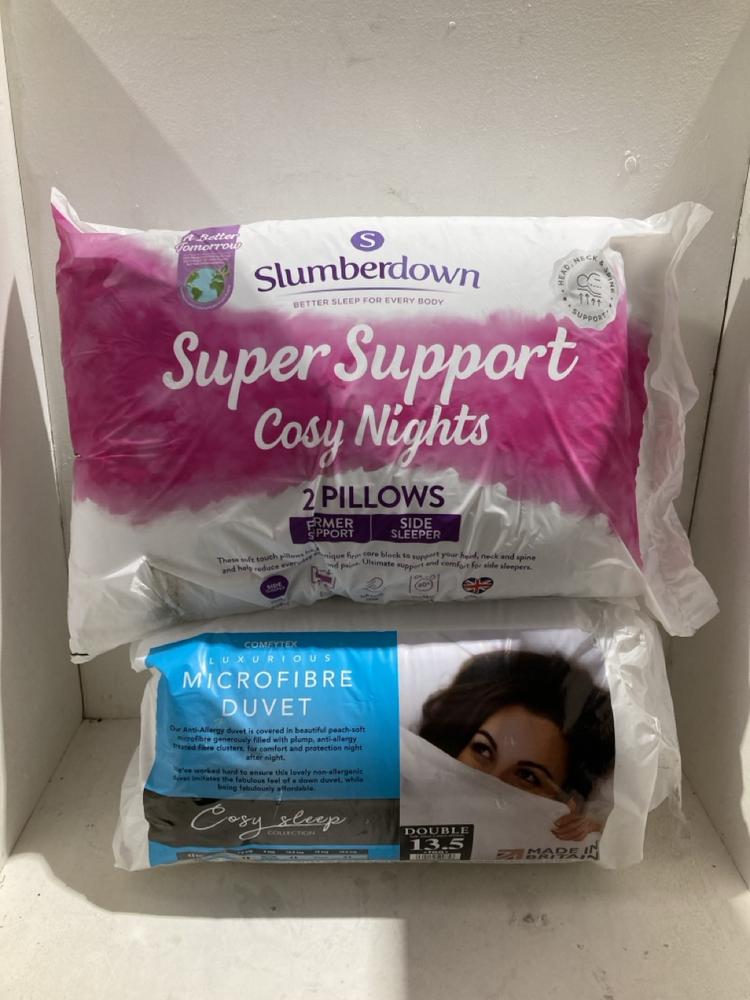 Lot 1236  
            Birmingham SR108 - Parcel Delivery Only 

                
2 X ITEMS TO INCLUDE SLUMBERDOWN SUPER SUPPORT COSY NIGHTS 2 PILLOWS