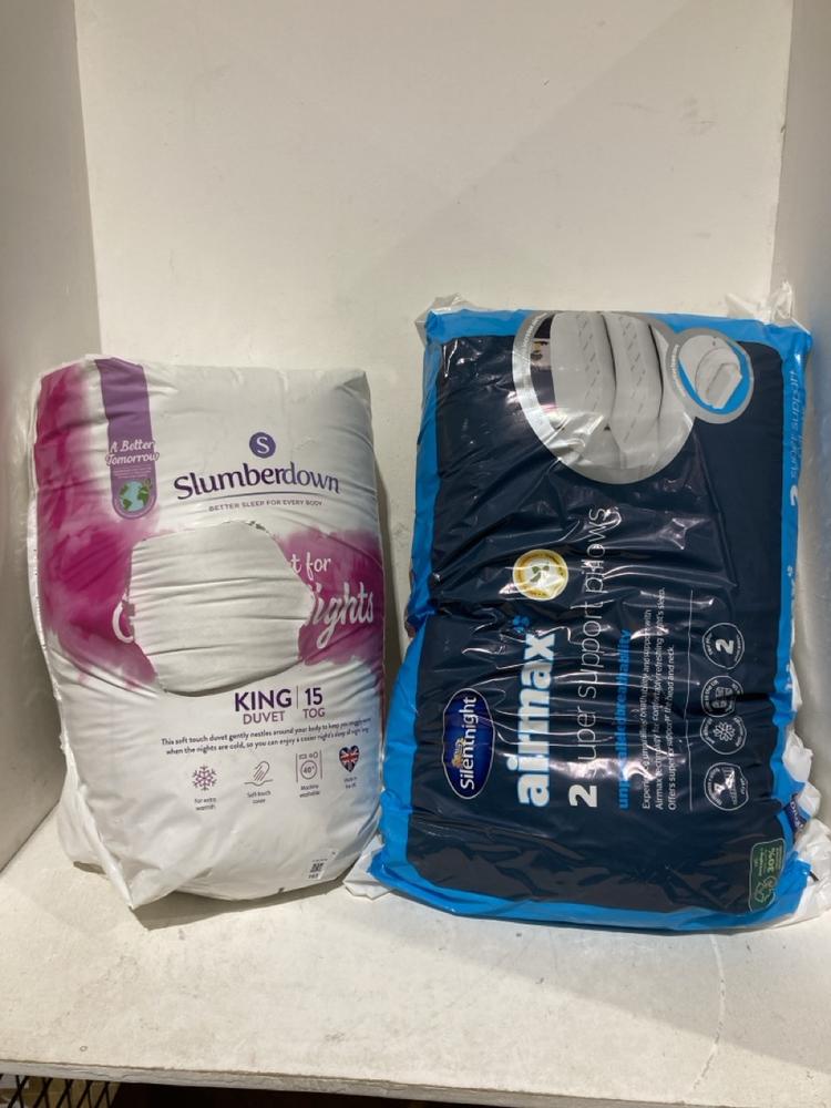 Lot 163  
            Birmingham SR108 - Parcel Delivery Only 

                
2 X ITEMS TO INCLUDE SLUMBERDOWN KING SIZE DUVET TOG 15