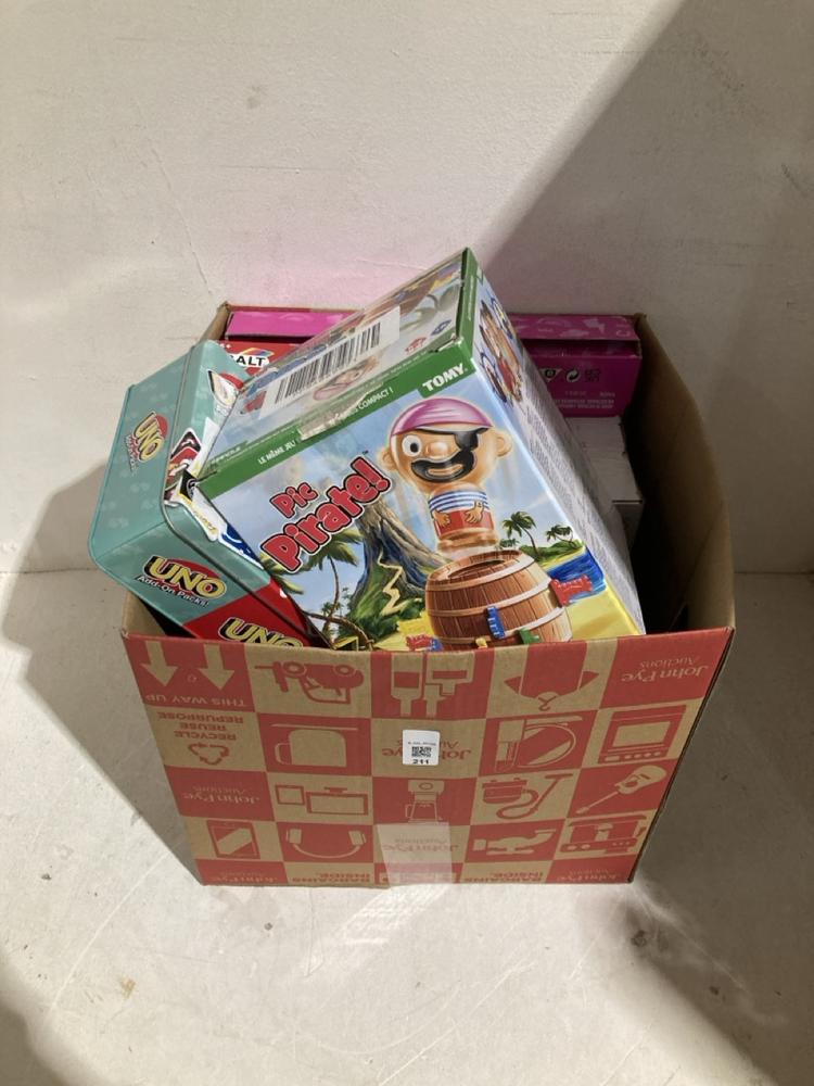 Lot 211  
            Birmingham SR108 - Parcel Delivery Only 

                
BOX OF ITEMS TO INCLUDE TOMY PIC PIRATE TOY 4+