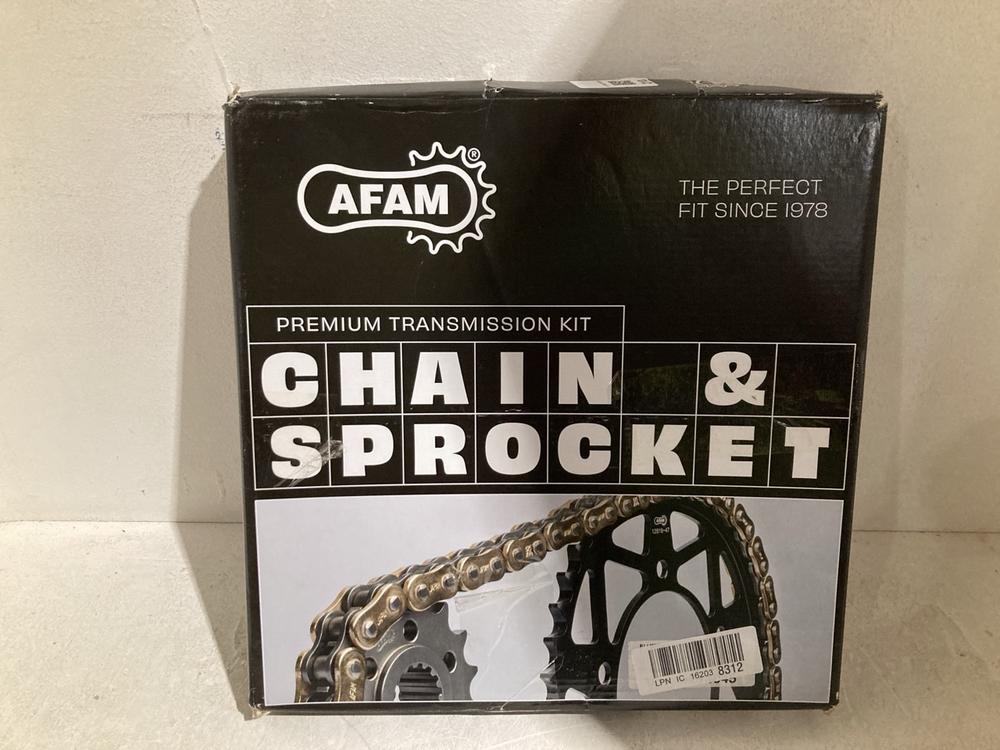 Lot 213  
            Birmingham SR108 - Parcel Delivery Only 

                
AFAM PREMIUM TRANSMISSION CHAIN & SPROCKET KIT