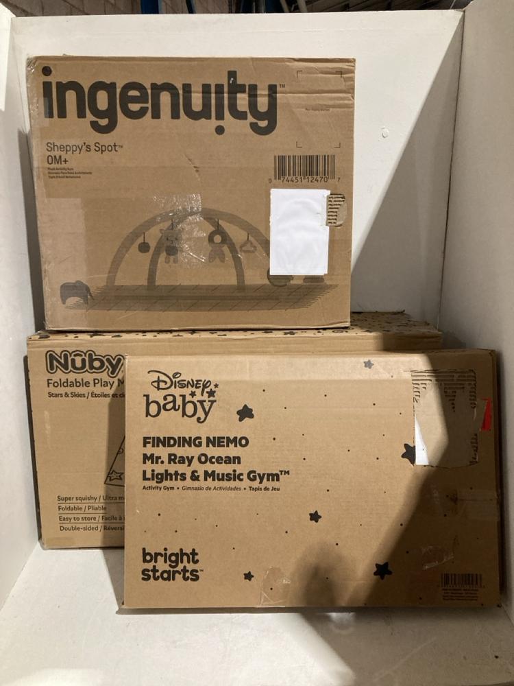 Lot 216  
            Birmingham SR108 - Parcel Delivery Only 

                
4 X ITEMS TO INCLUDE BRIGHT STARTS DISNEY FINDING NEMO OCEAN LIGHT UP MUSIC GYM