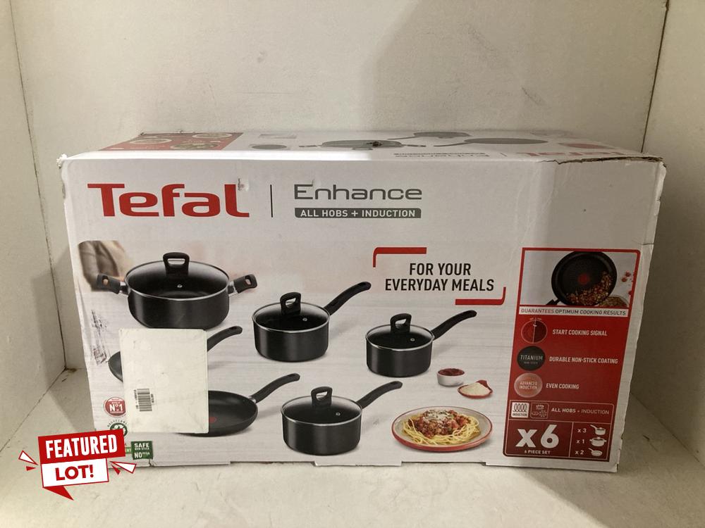 Lot 21  
            Birmingham SR108 - Parcel Delivery Only 

                
TEFAL ENHANCE 6 PIECE SET COOKING PANS ORIGINAL RRP £221
