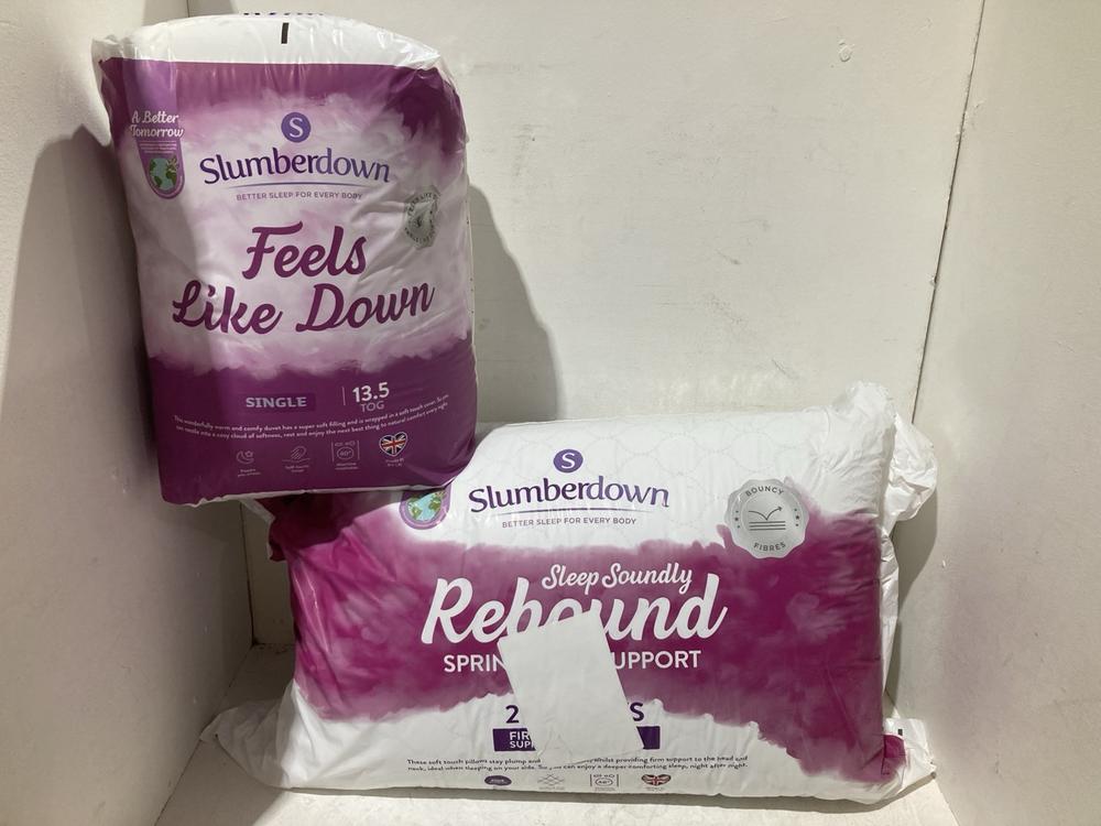 Lot 228  
            Birmingham SR108 - Parcel Delivery Only 

                
2 X ITEMS TO INCLUDE SLUMBERDOWN FEELS LIKE DOWN SINGLE DUVET TOG:13.5