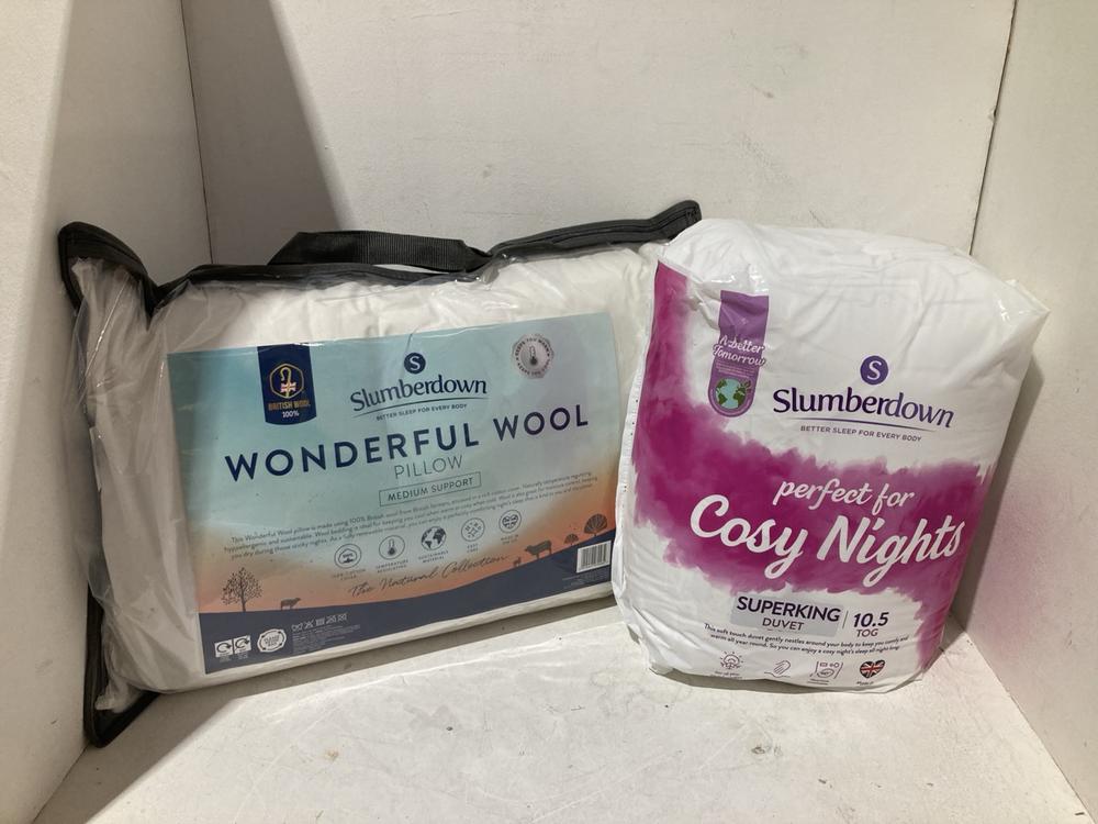 Lot 229  
            Birmingham SR108 - Parcel Delivery Only 

                
2 X ITEMS TO INCLUDE SLUMBERDOWN PERFECT FOR COSY NIGHTS SUPER KING DUVET TOG:10.5