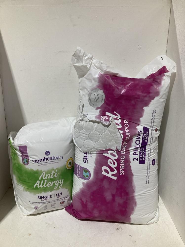 Lot 235  
            Birmingham SR108 - Parcel Delivery Only 

                
2 X ITEMS TO INCLUDE SLUMBERDOWN ANTI ALLERGY SINGLE DUVET TOG:13.5
