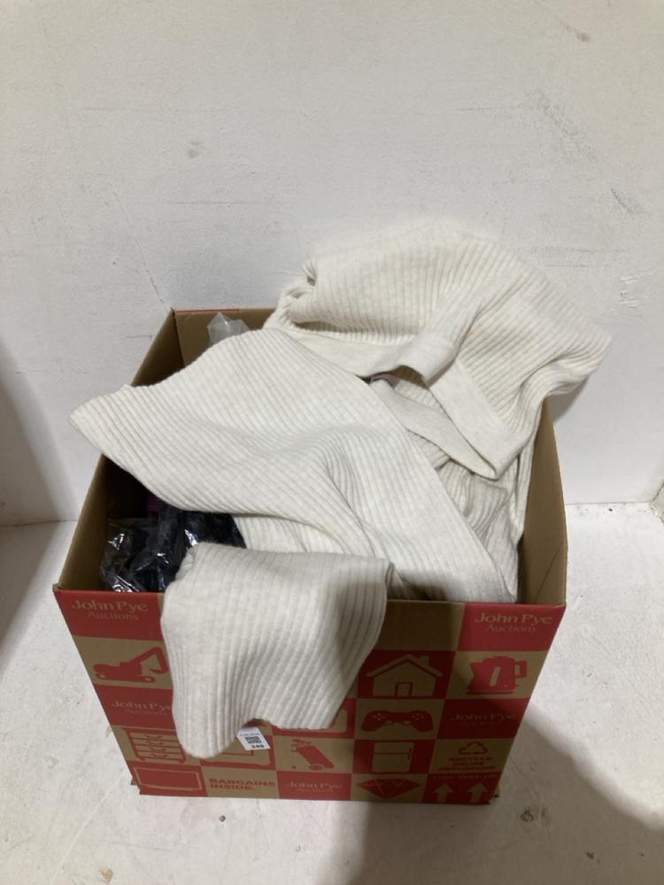 Lot 249  
            Birmingham SR108 - Parcel Delivery Only 

                
BOX OF ITEMS TO INCLUDE CREAM COTTON LEGGING SIZE XS