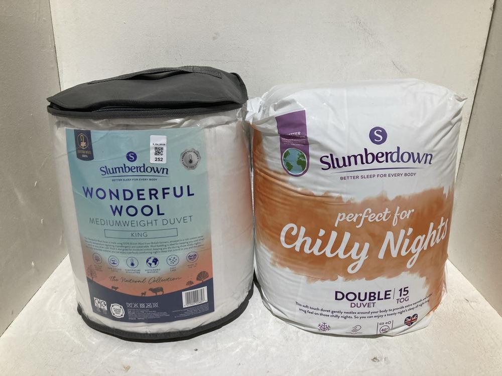 Lot 252  
            Birmingham SR108 - Parcel Delivery Only 

                
2 X ITEMS TO INCLUDE SLUMBERDOWN WONDERFUL WOOL MEDIUM WEIGHT KING DUVET