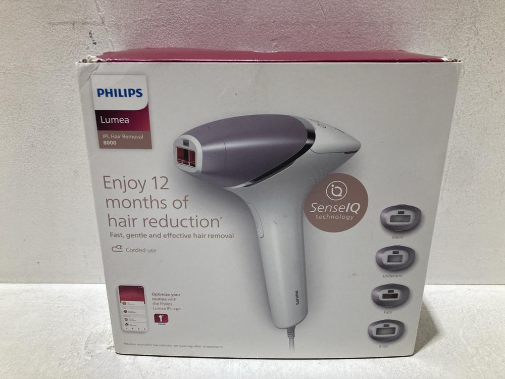 Lot 271  
            Birmingham SR108 - Parcel Delivery Only 

                
PHILIPS LUMEA 8000 HAIR REMOVAL