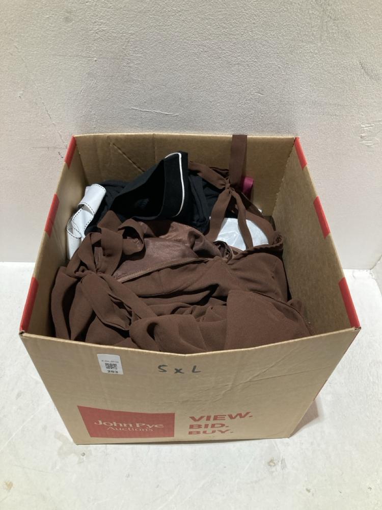 Lot 283  
            Birmingham SR108 - Parcel Delivery Only 

                
5 X LADIES CLOTHES TO INCLUDE PRETTYLITTLETHING BROWN SILK DRESS SIZE UK 12
