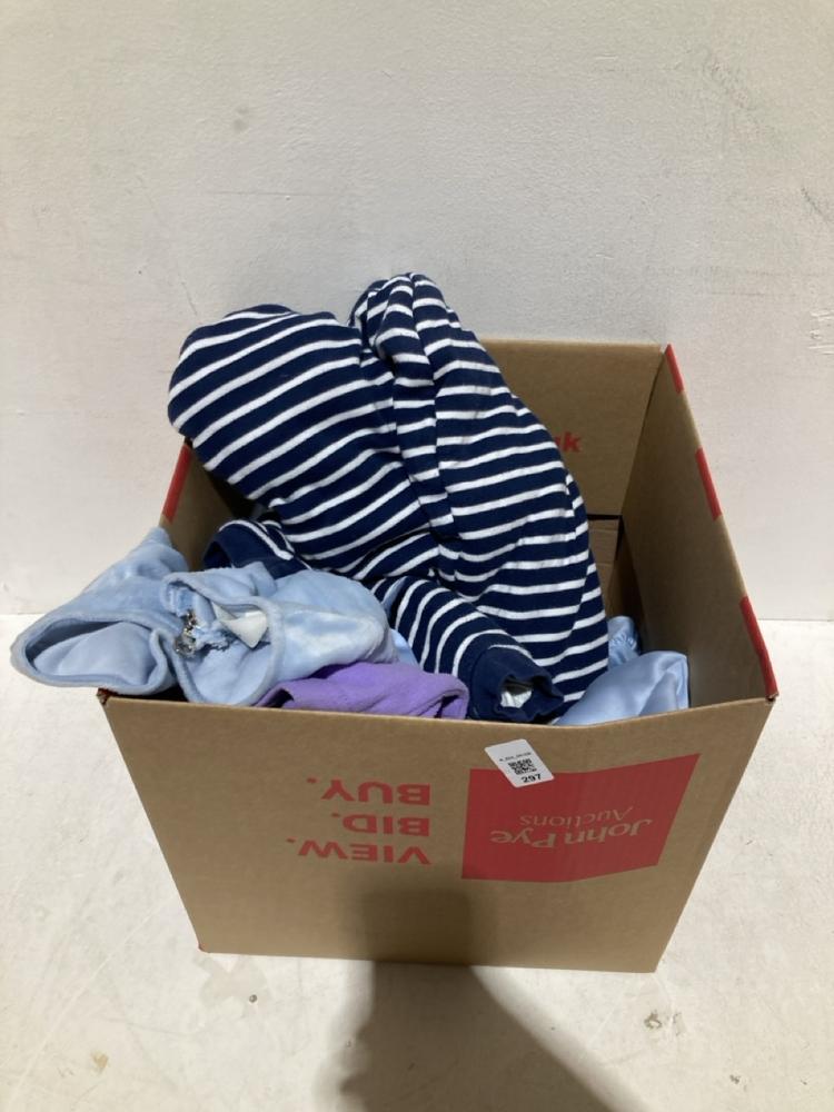 Lot 297  
            Birmingham SR108 - Parcel Delivery Only 

                
BOX OF ITEMS TO INCLUDE JOJO MAMAN BEBE ALL IN ONE STRIPED OUTFIT SIZE 6-18M