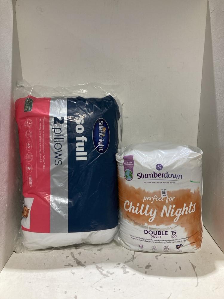 Lot 315  
            Birmingham SR108 - Parcel Delivery Only 

                
2 X ITEMS TO INCLUDE SLUMBER DOWN CHILLY NIGHTS DOUBLE DUVET TOG 15