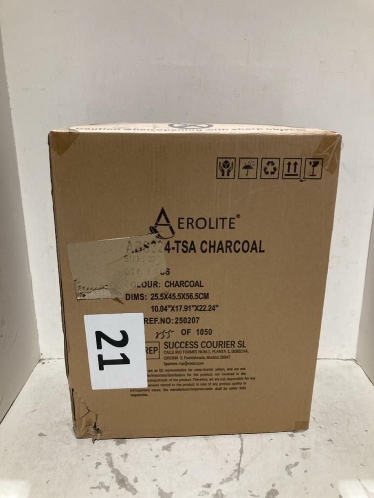 Lot 319  
            Birmingham SR108 - Parcel Delivery Only 

                
AEROLITE CHARCOAL GREY HARDSHELL SUITCASE 22"