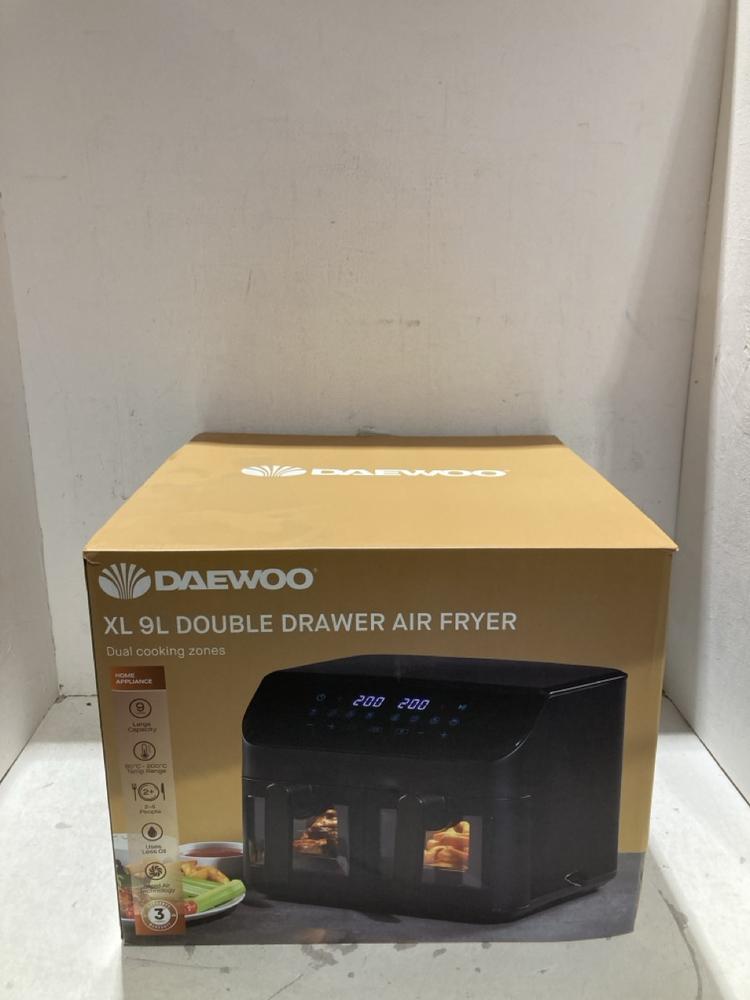 Lot 326  
            Birmingham SR108 - Parcel Delivery Only 

                
DAEWOO DUAL BASKET DIGITAL AIR FRYER